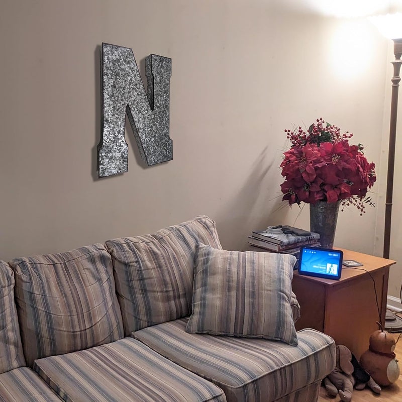 Science Purchase 20" Metal Letter N Wall Decor, Silver with Rusted Edges, Galvanized Wall Mountable Decoration for Country, Mid-Century, or Farmhouse Themed Room or Event - Image 4
